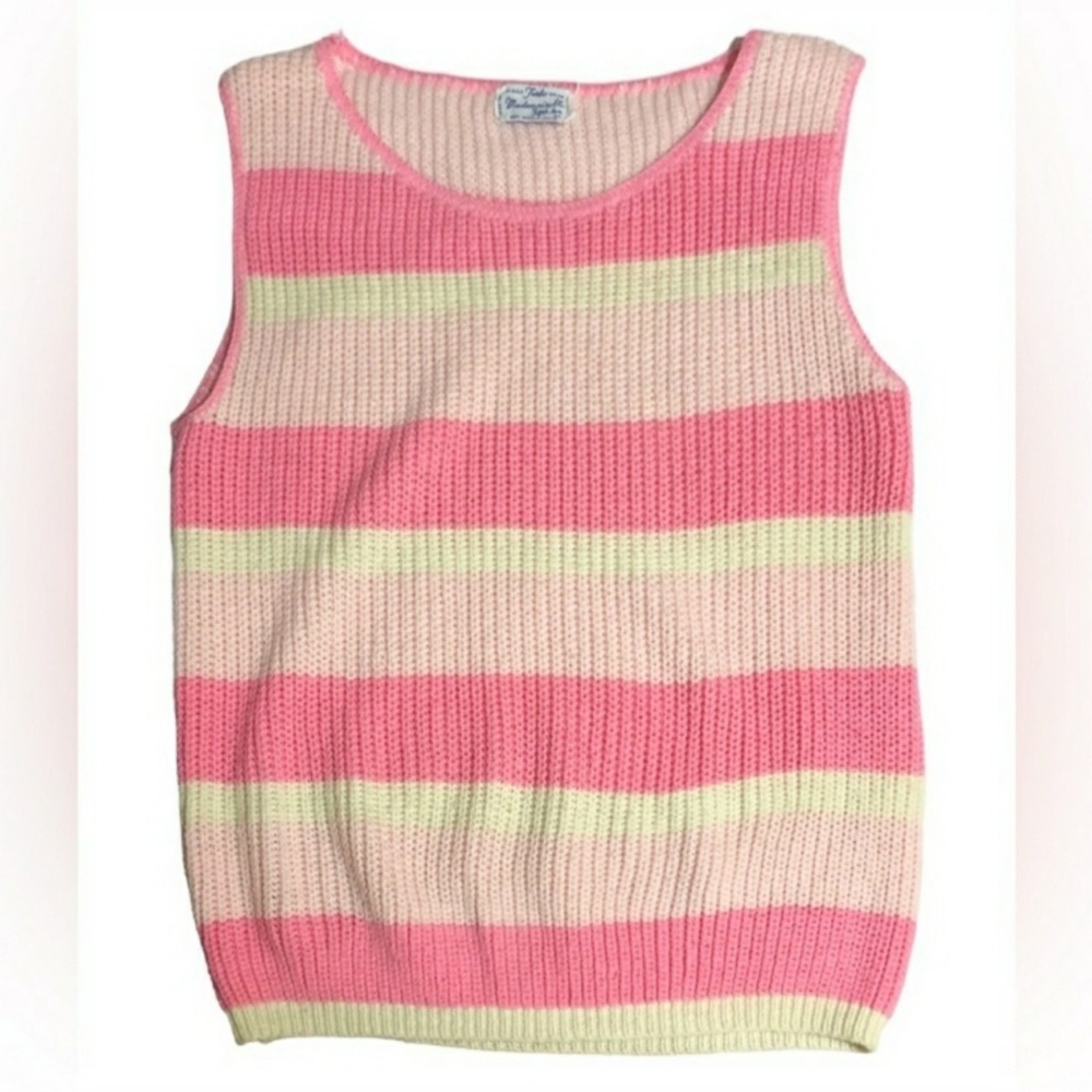 MADEMOISELLE FIFTH AVE Pink Striped Knit Sweater Vest/Tank VINTAGE